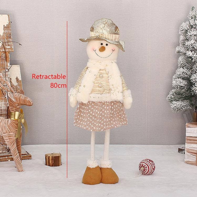 Off-gold fabric sitting retractable old man snowman doll light-colored Christmas ornament ornament