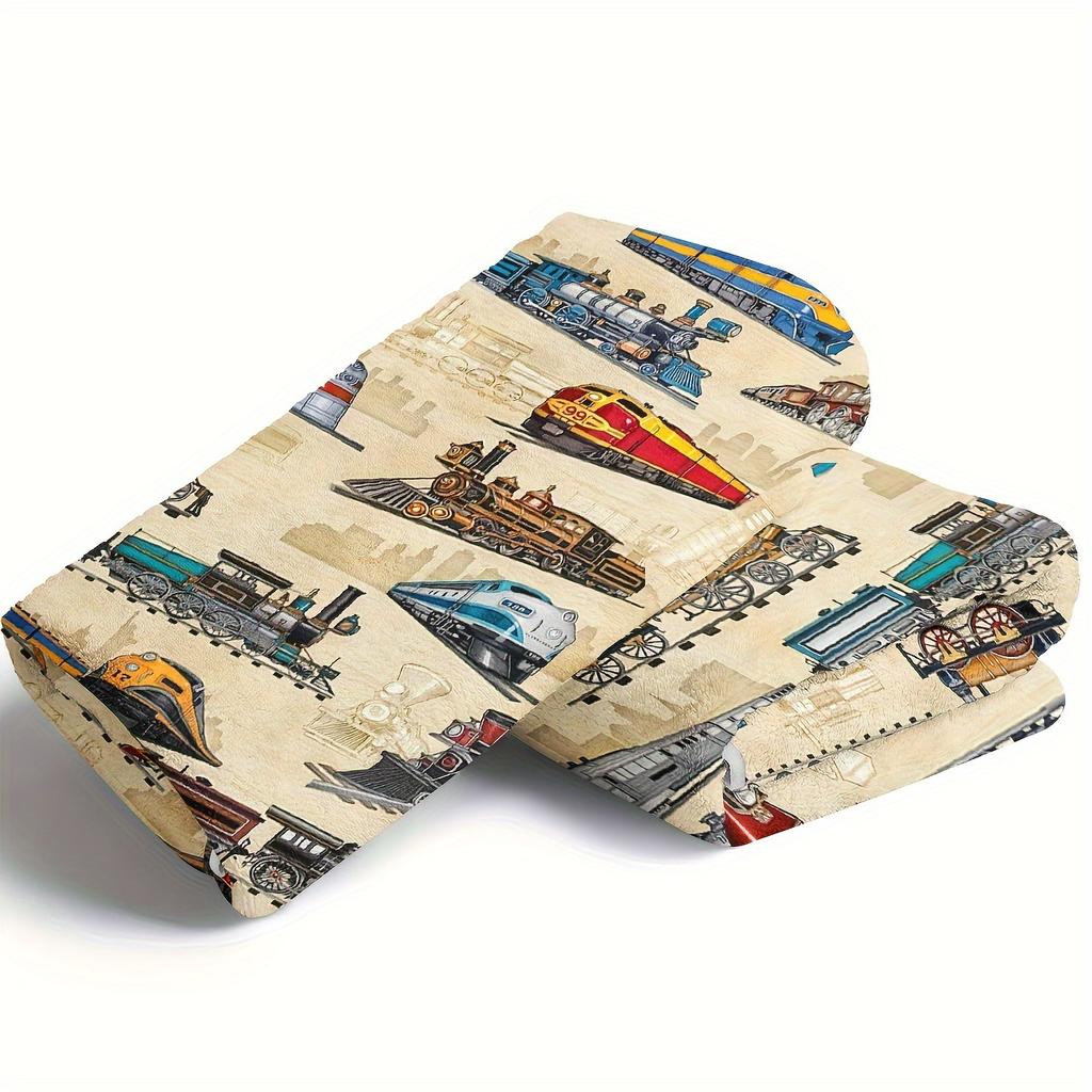 Cozy Train-Themed Flannel Throw Blanket - Soft, Warm & Lightweight for Couch, Bed, Travel, and Office Use - Versatile All-Season