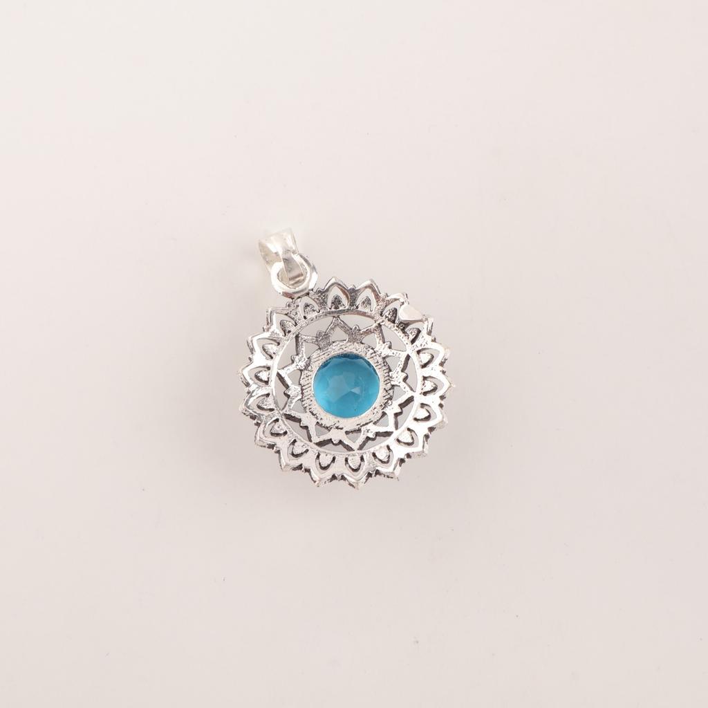 Swiss Blue Topaz Gemstone 925 Sterling Silver Jewelry Handcrafted Pendant  1.14" CP-30-4