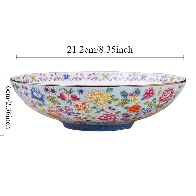 1 szt. Pałacowe stylowe emaliowane naczynia ceramiczne miski 8 cali, złote obramowanie retro miski miski na makaron do kuchni restauracyjnej