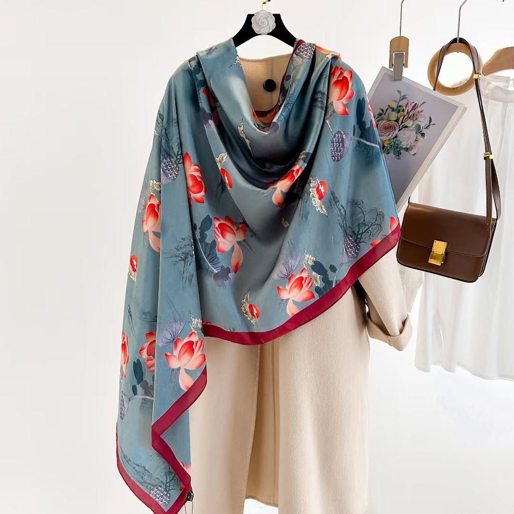 Hangzhou Silk Silk Scarf Autumn and Winter Shawl Two-purpose Thin Style Versatile Fashion New High-end High-end Exterior Matching