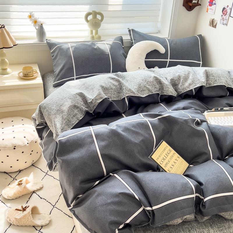 4Pcs Set Class A Maternal Infant Grade Small Fresh Grinding 4-Pcs Set Skin-Friendly Bed Sheet Washed Cotton Quilt Cover Dormitory 3-Piece Set