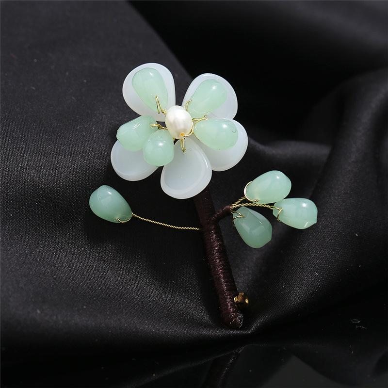 Handgefertigte glasierte Achat-Blumenbrosche Retro Promi-Temperament High-End Anstecknadel Cardigan-Accessoires