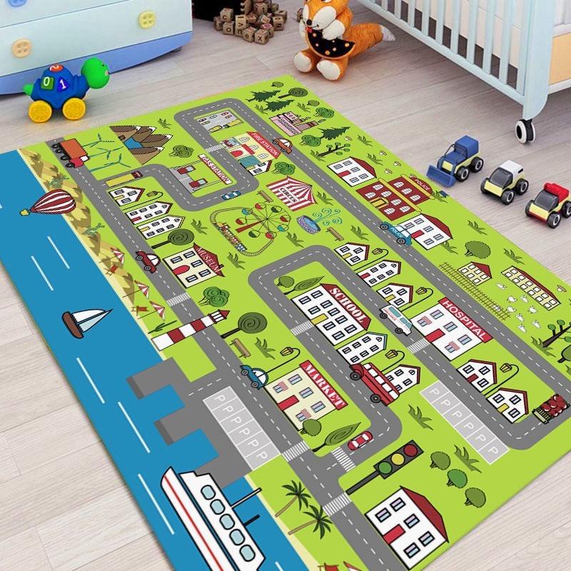 Green City Traffic Carpet Mat Rug Kids Play Room Home Decoration Road Map Floor Mat Game Room Decor Non Slip