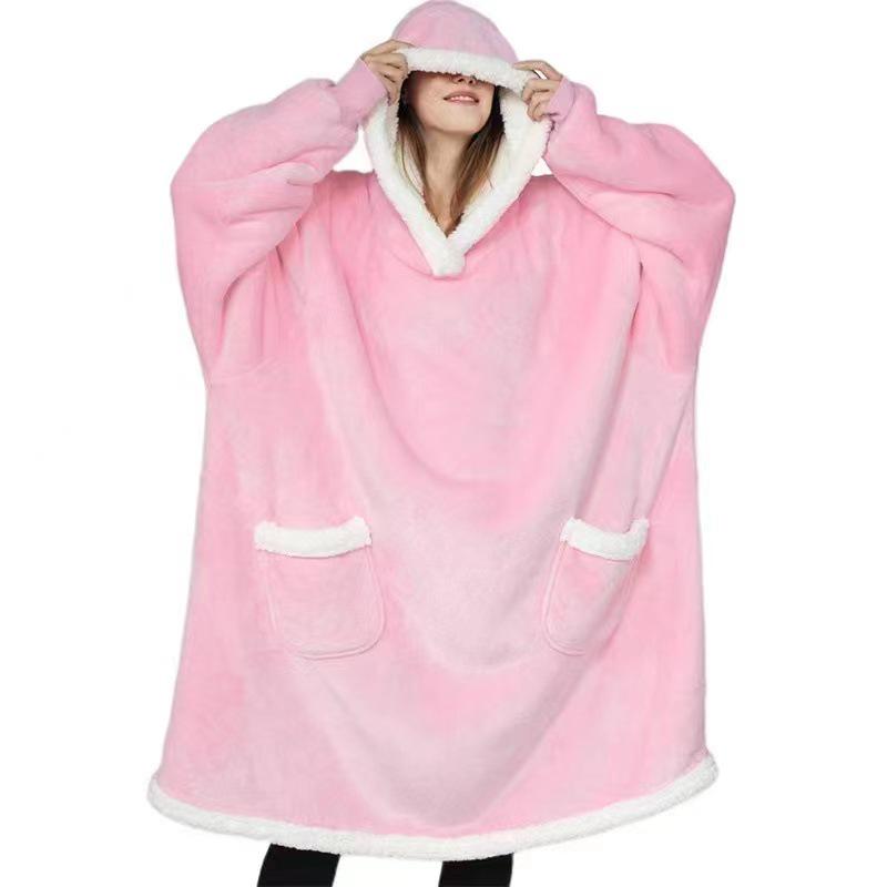 Women's Cozy Lambswool TV Hoodie Blanket Pajamas - Warm Pullover for Cold Protection