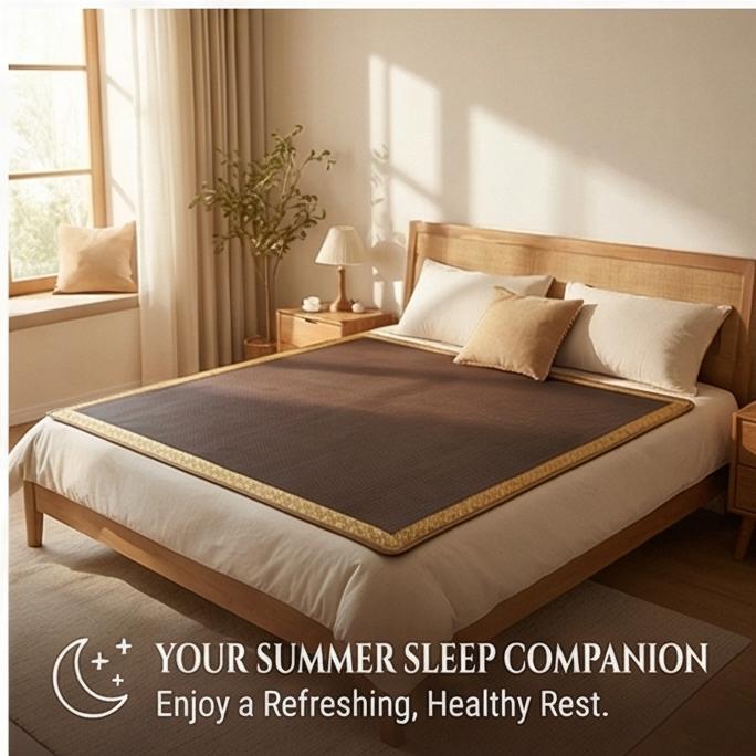Natural Mosquito-Repellent Rattan Cooling Mat with Pillowcase Sets, Wormwood-Infused Summer Bedding for Bedroom