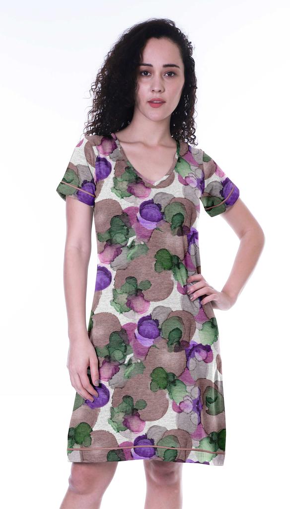 Moomaya Printed V-Neck Nightgown Sleepwear For Women  s  Nightwear  Soft