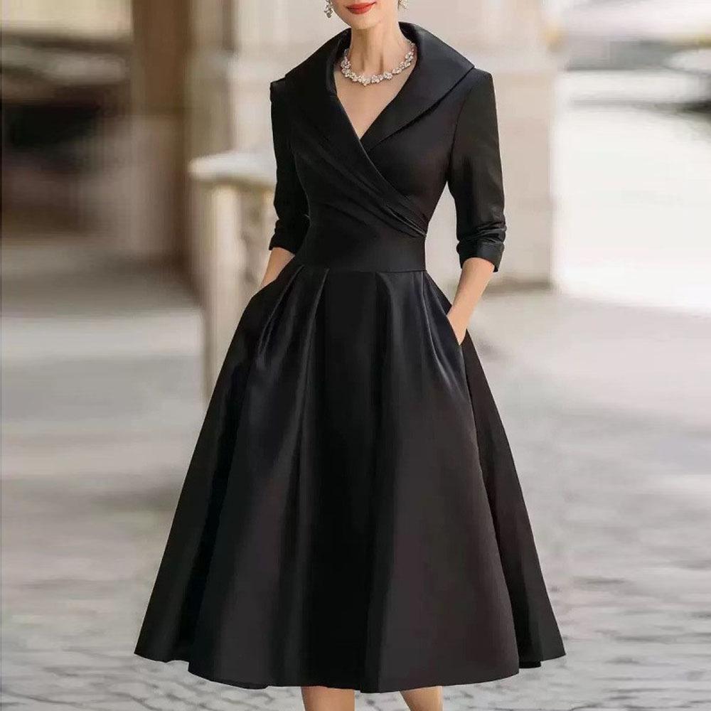 European Autumn 2025 Long Sleeve High Waist Lapel Dress