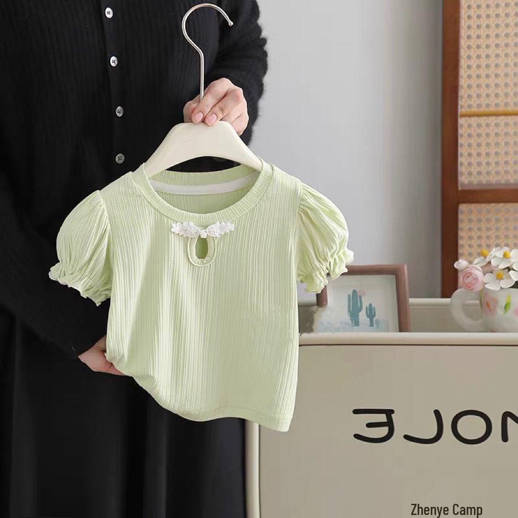 Girls' Summer New Chinese Style Short Sleeve Soft T-Shirt – Toddler Baby Breathable Top