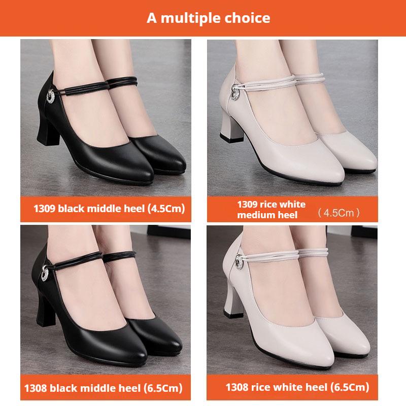 High Heel Soft Leather Autumn Women's Shoes Comfortable and Lightweight Casual Shoes Ladies Buckle Leather Shoes
