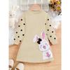 Vestido para Niña con Estampado de Conejito Lindo, Lazo Tridimensional, Cuello Redondo, Manga Larga