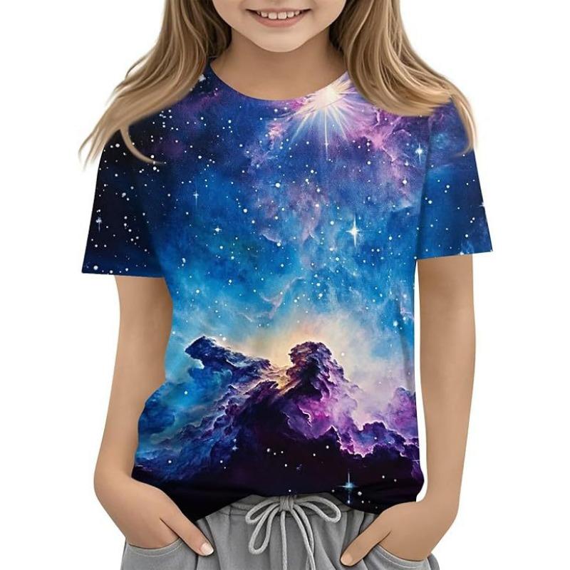 Kids T Shirts Fashionable Comfortable Starry Sky Pattern Children's Short Sleeved Round Neck T-shirt