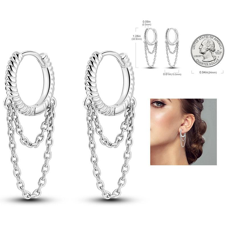 925 Silver Hoop Earrings  For Woman Pendientes Zircon Heart Shape Star Eardrop Original Earring Fashion Jewelry