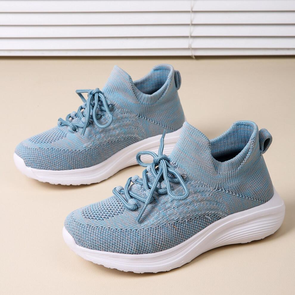 Toddler Girl/Boy High Top Stretch Sneakers, Breathable Knit, Soft Sole, Light Blue, 6.5–7 Years
