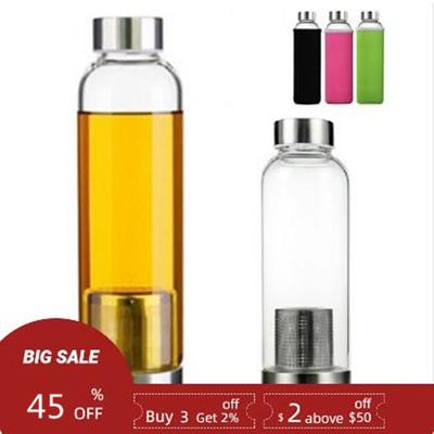 550ml Glaswasserflasche BPA-frei Hitzebeständig Glas Sportwasserflasche mit Teefilter Nylonhülle Schutz