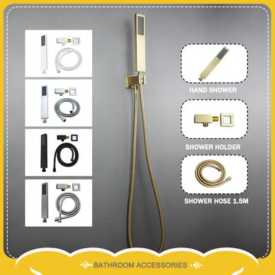 Brass Square Hand Shower Chrome/Black/Gold/Grey/White Wall-Mounted Hand Shower Head With 150CM Shower Hose Metal Bracket
