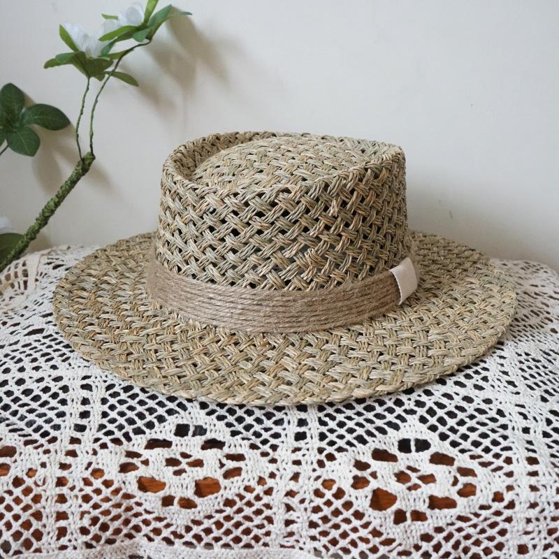 French Retro Seaweed Woven Panama Jazz Top Hat Men And Women Summer Sunshade Sun Protection Beach Straw Hat Japanese