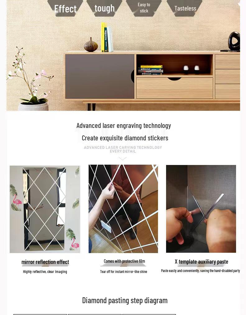 Acrylic Diamond Splicing Background Wall Mirror Sticker for Living Room Decoration