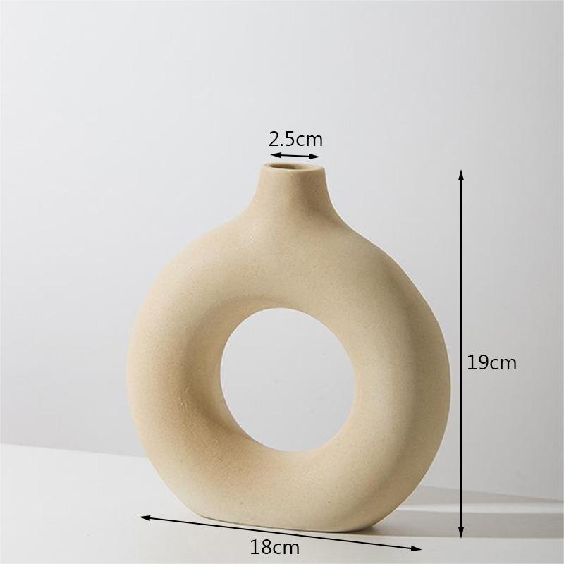 Nordic Circular Hollow Ceramic Vase Donuts Flower Pot Home Decoration Accessories Office Desktop Living Room Interior Decor Gift