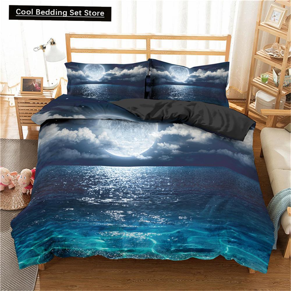 Ozeanwelle Bettwäscheset 3D Abstrakte Kunst Bettbezug King/Queen Größe mit Kissenbezug Aquarellstil 2/3-teilig Polyester Steppdeckenbezug