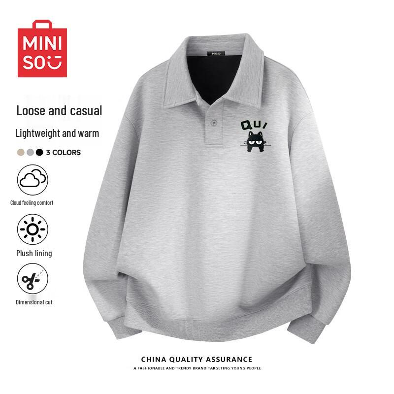 

MINISO Men s Polo Collar Fleece Sweatshirt 2XL