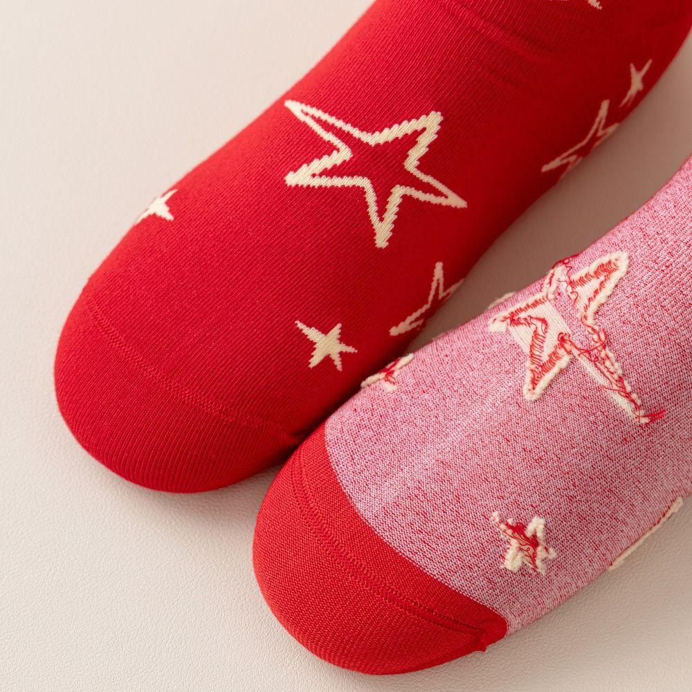 Striped Printed Women Socks Rainbow Color Tube Socks Novelty New Year Cotton Socks  Spring Festival