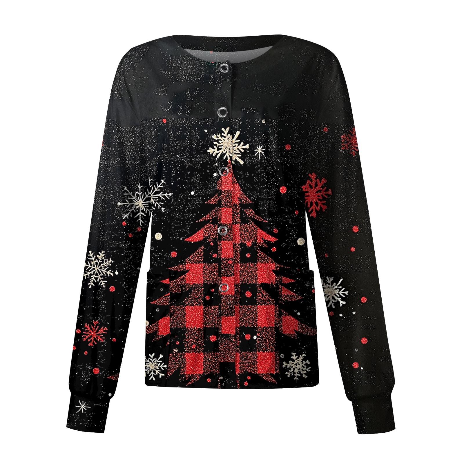 

Жіночий повсякденний одяг з довгим рукавом, різдвяний принт, кардиган, верхній одяг, уніформа XXXL чорний
