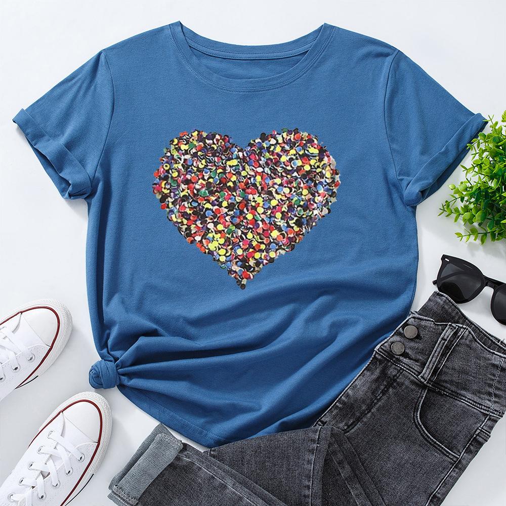 Creative Love Pure Cotton Loose Round Neck Short Sleeved Women's T-shirts