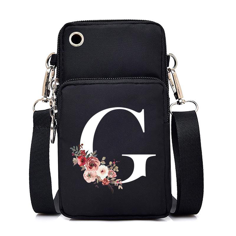 New Letter-printed Black Oblique Span Bag, Mobile Phone Bag, Light To Carry, Vertical Length and Width Change Bag