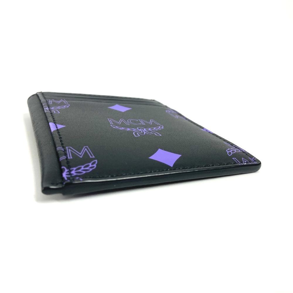 MCM logo Business card holder pass case Bicolor Card Case Leather Black/purple