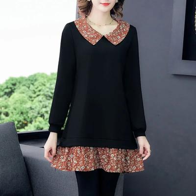 Tricou pentru femei, toamnă și iarnă, cămașă îngroșată, cămașă cu flori, lejer, confortabil, casual, cu decolteu în V, bluză neagră