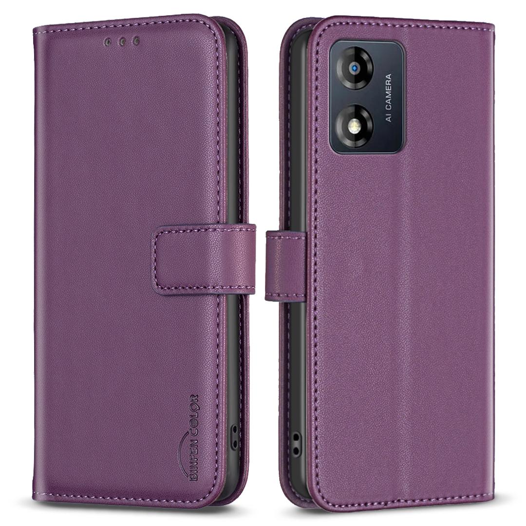 

BINFEN COLOR BF17 Для Motorola Moto E13 4G Чехол-книжка для телефона из ПУ кожи с подставкой и магнитной застежкой Dark Purple
