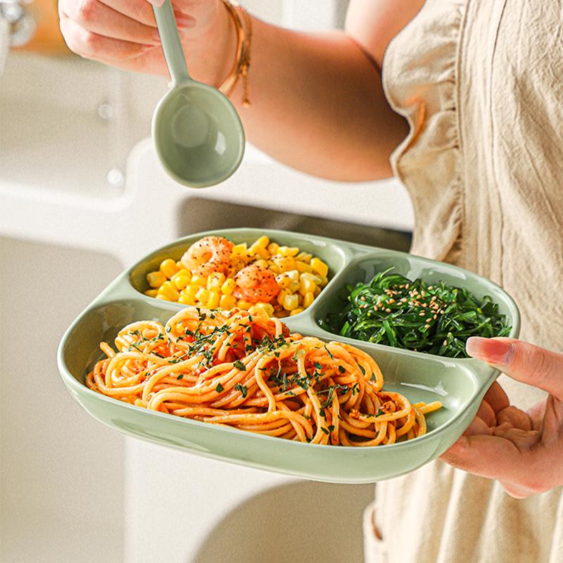 8 Inch Weight Loss Ceramic Dividing Plate for Adults Three Compartments Fixed Quantity Tableware Simple Solid Children Dish