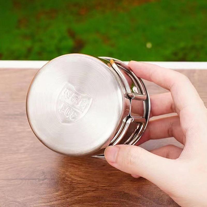304 Rostfritt Stål Hopfällbart Handtag Campingmugg Bärbar Vikbar Mug för Vandring, Ryggsäcksvandring och Utomhus Överlevnadsutrustning