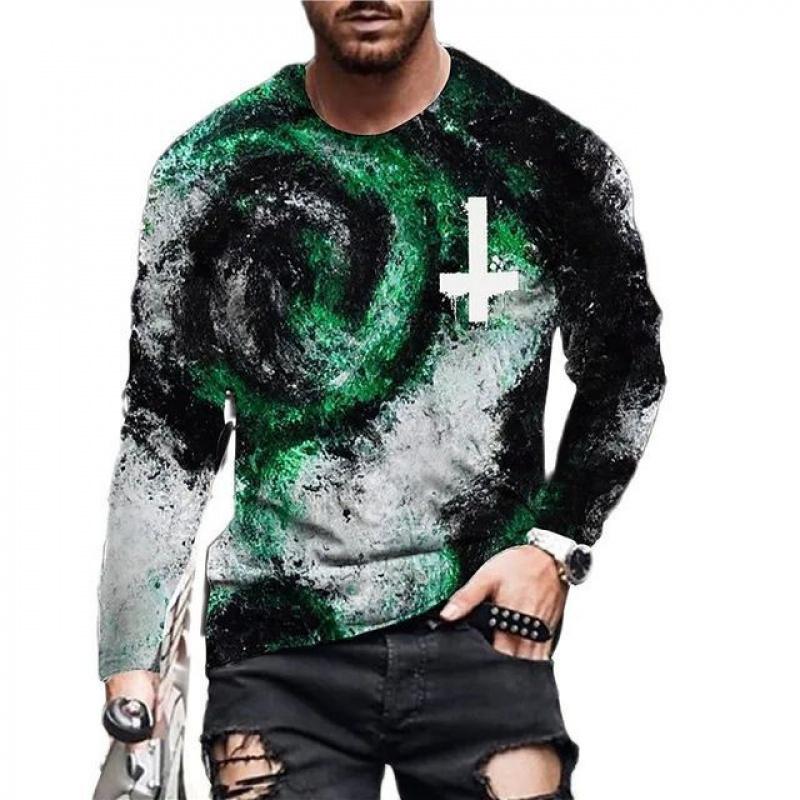 Spring New Long Sleeve T-Shirt Men's Fashion Printed Street Trend Top