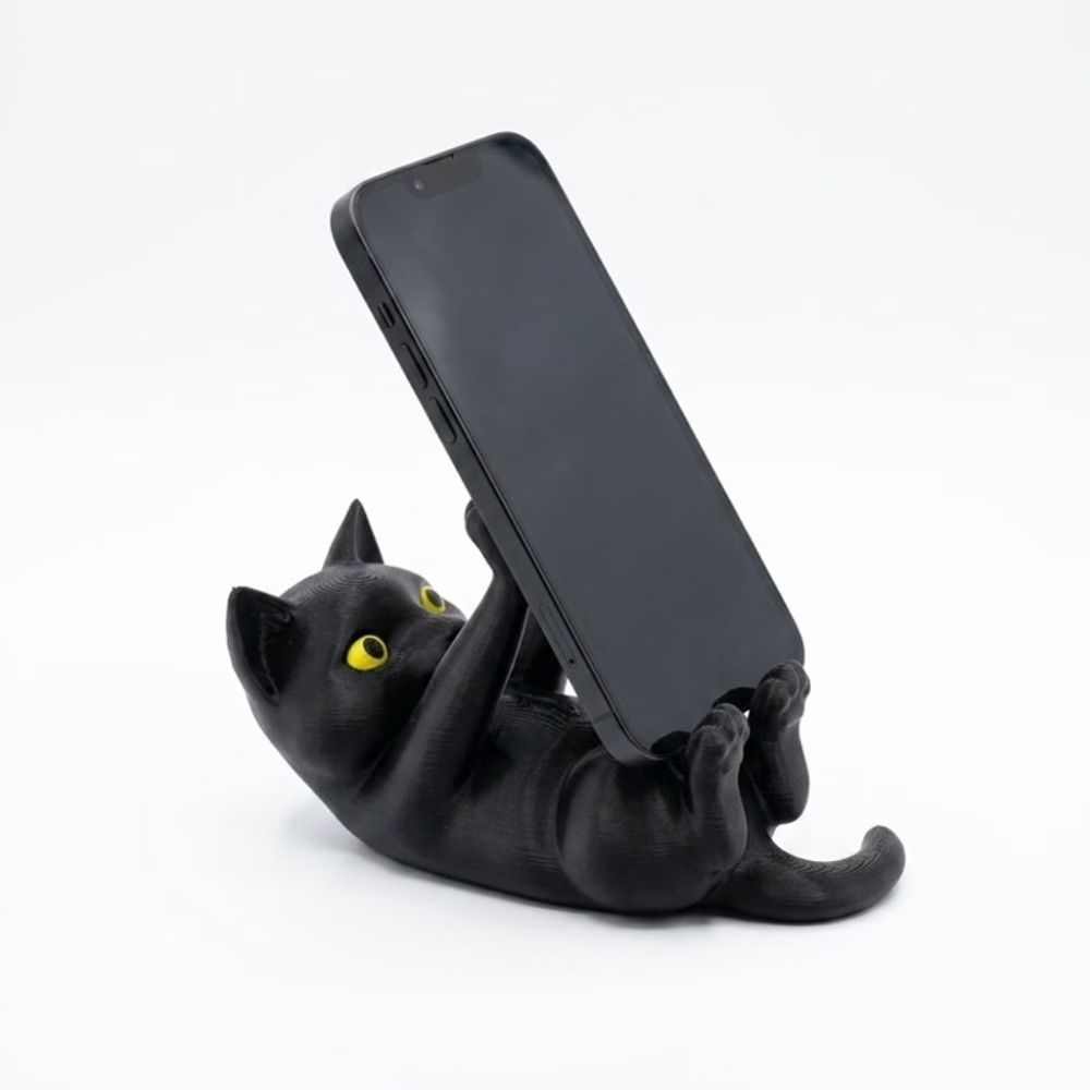 Kitten-Shaped 3D Printed Phone Stand Black Cat Desktop Phone Holder Home Study Bedroom