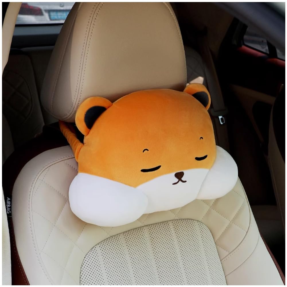 

YUYAKESHI Dog Neck Pad, Neck Pillow, Headrest, Fluffy and Cute Neck Cushion for Car Use, 35*20cm, Elastic Band Attachment
