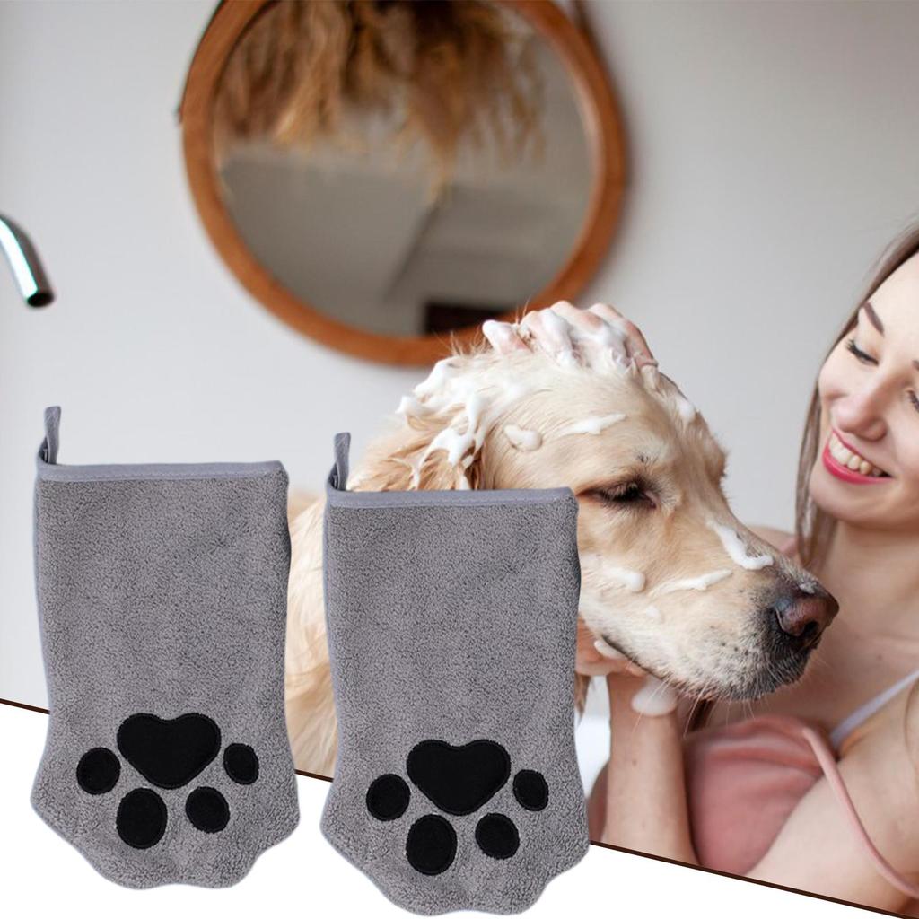 Quick Drying Dog Bath Gloves Microfiber Soft Absorbent Paw Print For Dogs Cats Bathing Drying Essential s Pet Grooming Gloves