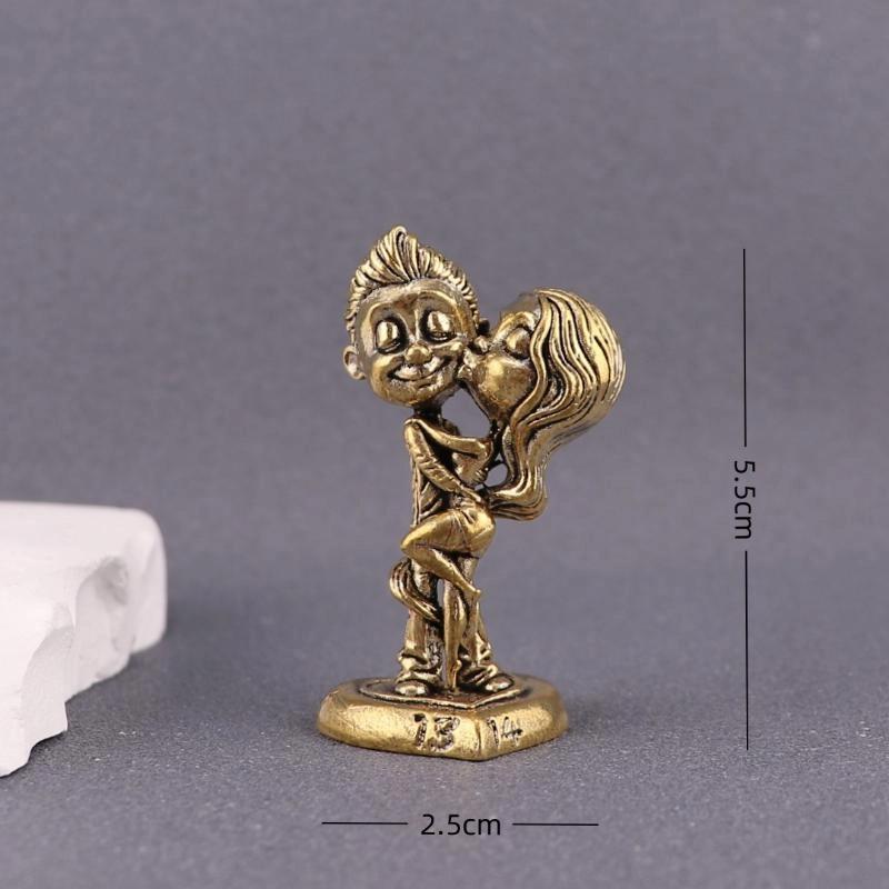  Ornement de Couple Rétro en Laiton Artisanat Créatif Ornement en Cuivre Petites Figurines Miniatures Décoration de Maison