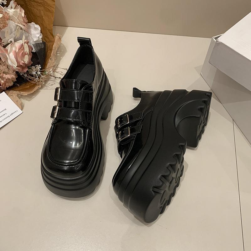 Fashion New 2025 Autumn 8CM High Heels Casual Leather Shoes Women Chunky Loafers Comfortable Pumps High Platform Walking Shoes Woman