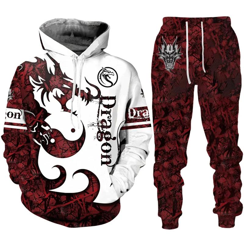 Drache 3D Druck Herren Totenkopf Kapuzenpullover Sets Trainingsanzug/Hose Herbst Winter Langarm Pullover Anzug Punk Lässig Übergröße Hohe Qualität