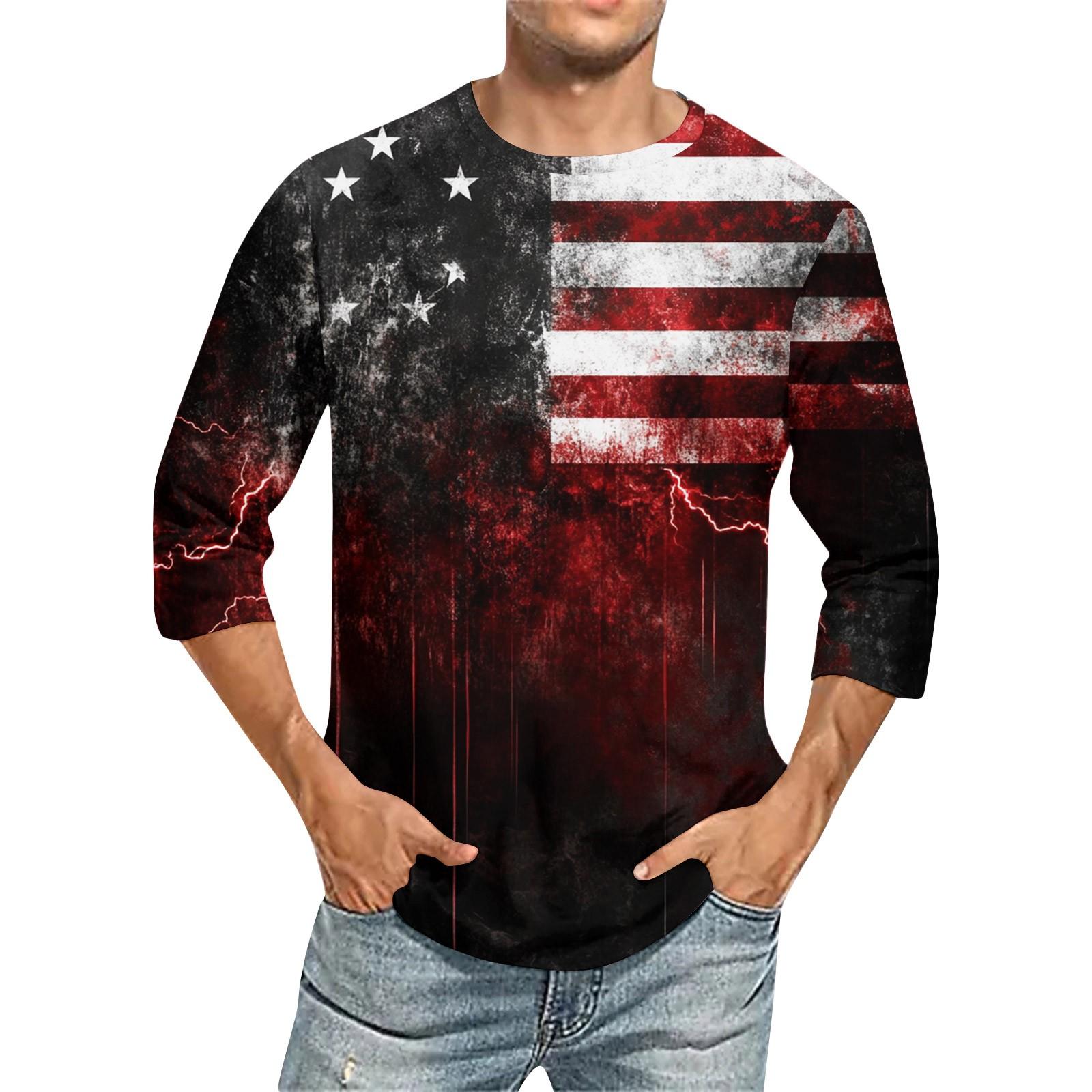 

Мужская футболка с круглым вырезом и рукавом 3/4 с принтом «День независимости» M винный