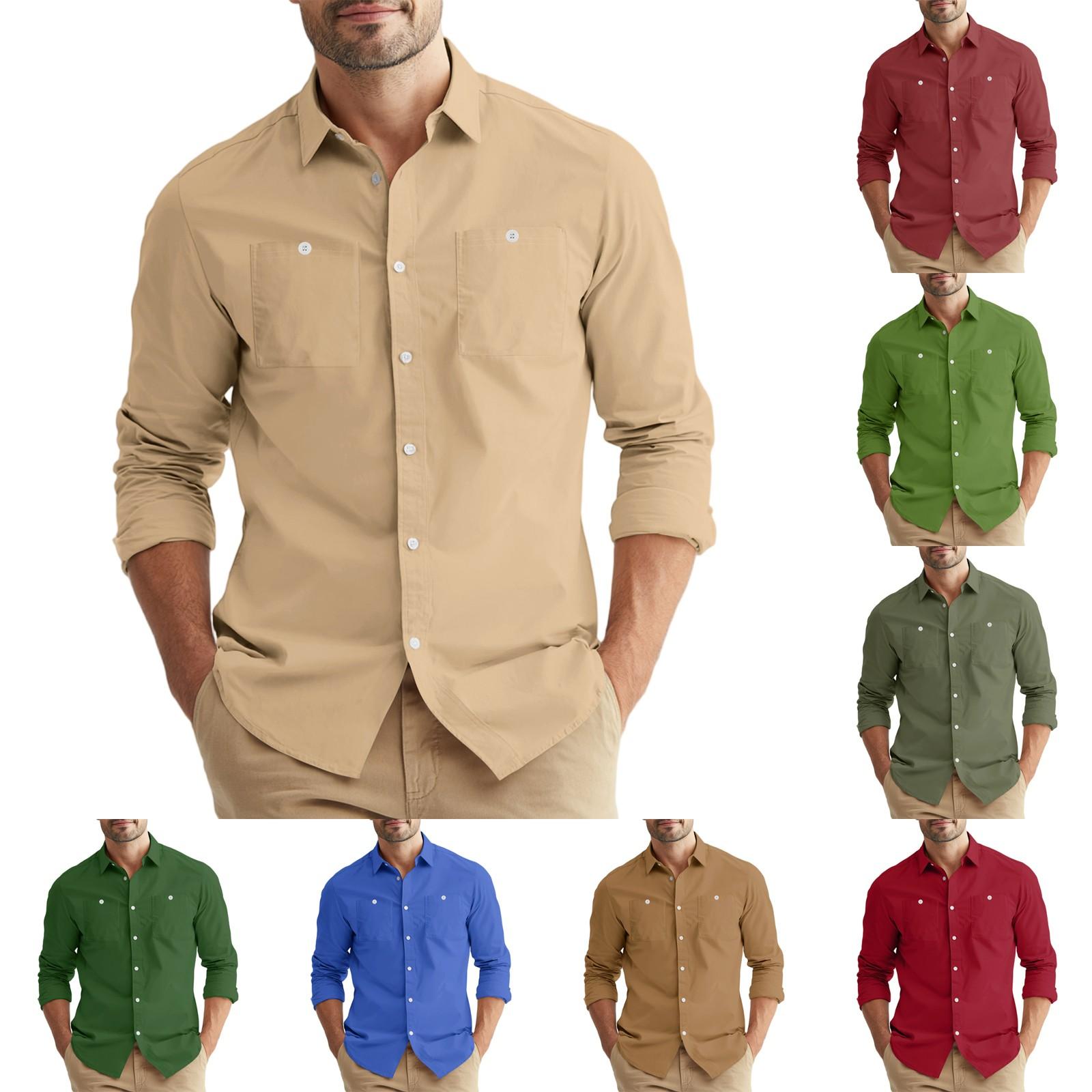

Men s Loose Classic Lapel Multi-pocket Industrial Work Shirt Top XL винний