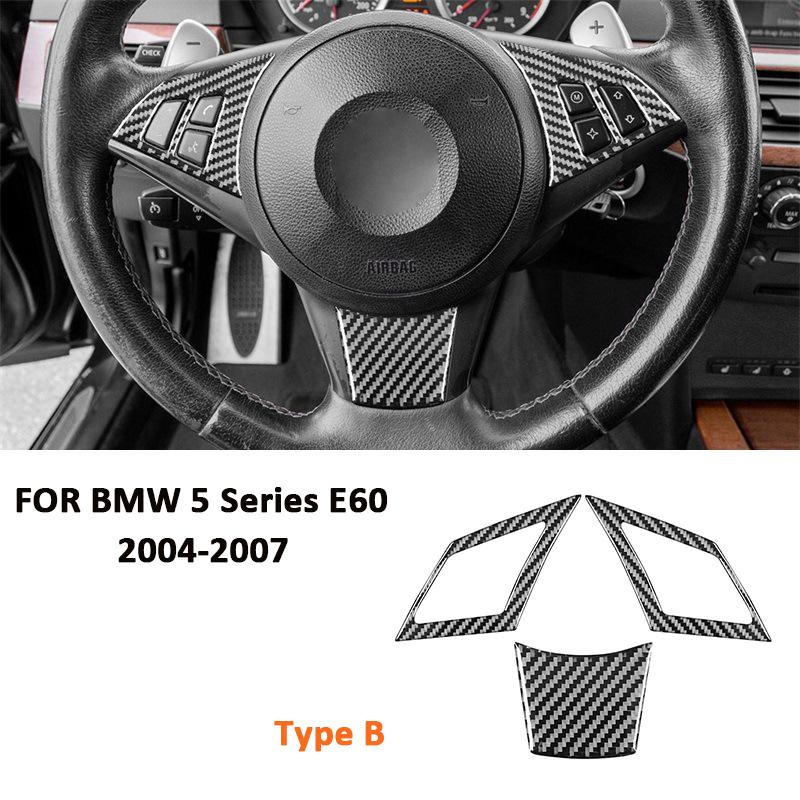 

For BMW 5 Series E60 2004-2007 Carbon Fiber Car Steering Wheel Buttons Panel Trim Frame Interior Decoration Sticker Accessories Type B