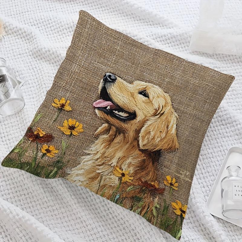Retriever Floral Design Cushion Covers Chair Living Room Pillowcase Cozy Zipper Sofa Pillow Covers Bedroom Indoor Home Decor