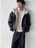 Herre Vinter Oversized Lammeskind Shearling Hætteklædt Bomuldsjakke - Skulpturel Ørn Æstetisk Design