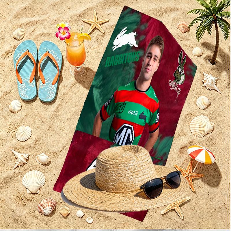 South Sydney Rabbitohs Print Beach Towel, Versatile Lightweight Absorbent Beach Towel for Pool Surf Yoga Bathroom, Perfect Birthday Holiday Gift