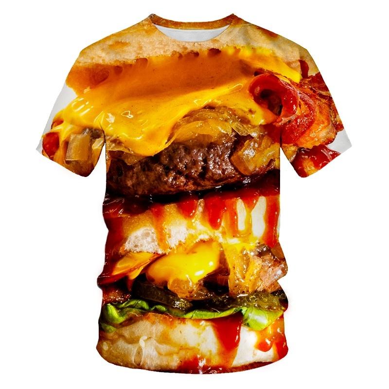 Creative Food Pattern T Shirts Hamburg Pizza Steak French Fries Men's Summer T-Shirts
