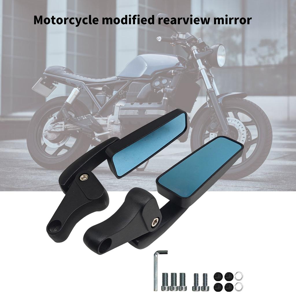 Handlebar Mount Mirrors Motorcycle Scooter Blue Glass Rearview Mirror Universal Motorbike Rear Mirror Angle Adjustable