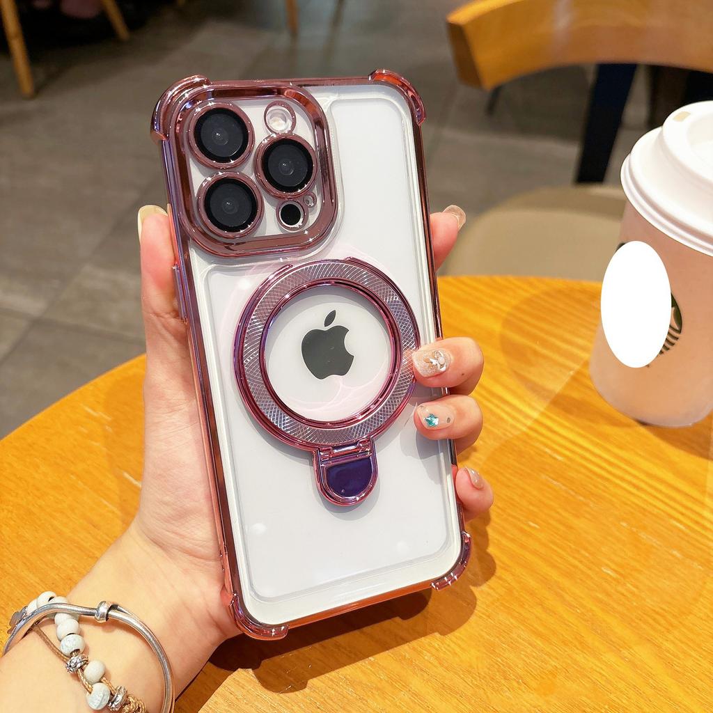 Applicable To IPhone 16 Mobile Phone Case Bird's Nest Pattern Metal Bracket Four Corner Anti Fall Apple 15pro Transparent Protective Cover